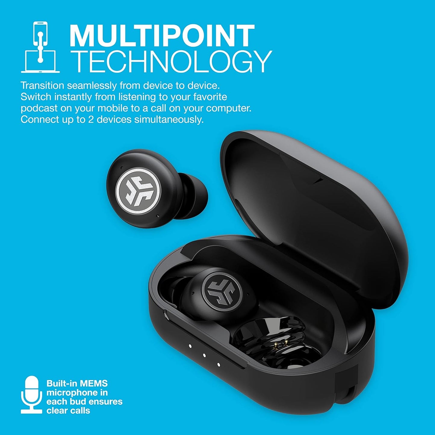 JLab JBuds Air Pro True Wireless Earbuds, Black, Bluetooth Multipoint, Auto Play & Pause, Dual Connect, IP55 Sweat & Dust Resistance, Be Aware Audio for Safety, Custom 3 EQ Sound Settings