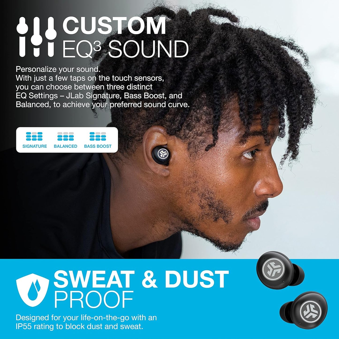 JLab JBuds Air Pro True Wireless Earbuds, Black, Bluetooth Multipoint, Auto Play & Pause, Dual Connect, IP55 Sweat & Dust Resistance, Be Aware Audio for Safety, Custom 3 EQ Sound Settings