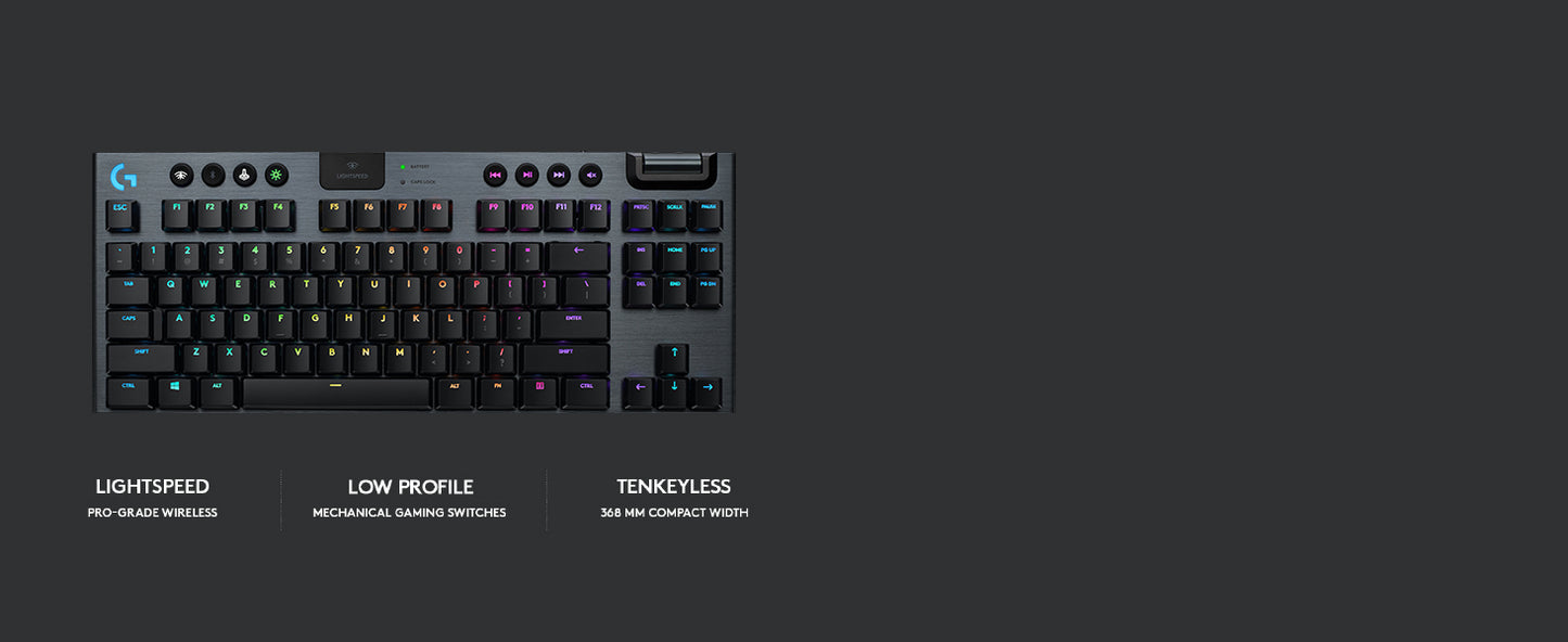 Logitech G915 Tenkeyless Lightspeed Wireless RGB Mechanical Gaming Keyboard - Tactile, Black